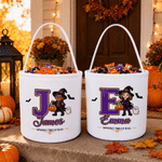 Personalised Spooky Cartoon Witch Pumpkin Large Capacity Sweets Bucket with Photo Initial and Name Halloween Party Trick or Treat Gift for Girls Boys