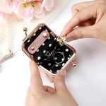 Personalised Pearl Effect Initial Birth Flower Portable PU Leather Mini Jewellery Case with Kiss Lock and Name Daily Use Birthday Gift for Women