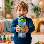 Personalized Ink Splash Dinosaur City 12 oz Insulated Water Bottle with Name Back to School Birthday Gift for Kid Dinosaur Lover