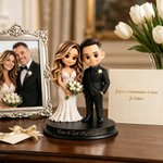 Figurine de couple personnalisée avec photo et texte - Cadeau commémoratif de mariage anniversaire pour les couples