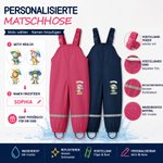Personalisierte Kinder-Matschhose mit Tiermotiven Namen | wasserdichte Regenhose mit verstellbaren Träger | Schulanfang Outdoor Geschenk für Schüler