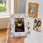 Personalised Oil-Painting Style Pet Portrait Art Vintage Frame Fridge Magnet with Name Birthday Adoption Anniversary Gift for Pet Lover Owner