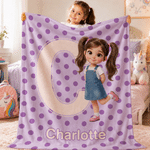 Personalised Cartoon Kid Photo Polka Dot Style Soft Throw Blanket with Name Home Decor Birthday Gift for Boys Girls