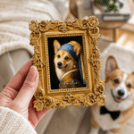 Personalised Oil-Painting Style Pet Portrait Art Vintage Frame Fridge Magnet with Name Birthday Adoption Anniversary Gift for Pet Lover Owner