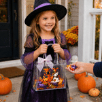 Personalised Halloween Theme Initial Transparent Bag with Name Daily Use Travel Trick or Treat Halloween Gift for Boys Girls