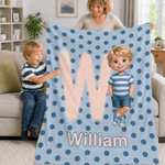 Personalised Cartoon Kid Photo Polka Dot Style Soft Throw Blanket with Name Home Decor Birthday Gift for Boys Girls