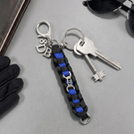 Personalized Thin Blue Line Woven Strap Police Keychain with Text Charm Retirement Academy Graduation Gift for Officer