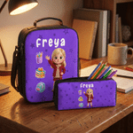 Personalized 3D-Style Character Artwork Photo Backpack Lunch Bag Pencil Case Set with Name Back to School Birthday Gift for Kids Students