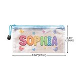 Personalised Oil Painting Style Butterfly Heart Waterproof Portable Mesh Pencil Pouch with Name and Zipper Back to School Birthday Gift for Kids