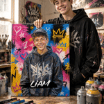 Spersonalizowane wydruki na płótnie z fotografii w stylu graffiti, wykonane techniką malarstwa olejnego – dekoracje wnętrz. Wysyłka z USA. Prezent na parapetówkę lub urodziny dla rodziny i przyjaciół