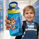 Personalised Q-Version Cartoon Character Photo 12 oz 16 oz Water Bottle with Name Straw and Handle Back to School Birthday Gift for Kids