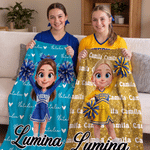 Personalized Cheerleading Cartoon Character Photo Multicolor Soft Throw Blanket with Name Home Decor Game Day Birthday Gift for Cheerleader Coach 2