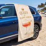 Personalized Queen King of Happy Hour Couple Quick‑Dry Magnetic Beach Towel with Name  Anniversary Valentine's Day Gift for Lovers