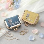 Personalized Birth Flower Portable PU Leather Mini Jewelry Case with Kiss Lock and Name Birthday Gift for Family Besties