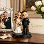 Gepersonaliseerd 3D-bruidspaarbeeldje met foto en tekst cartoonstijl bureaudecoratie en huwelijkscadeau voor koppels