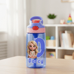 Personalised Q-Version Cartoon Character Photo 12 oz 16 oz Water Bottle with Name Straw and Handle Back to School Birthday Gift for Kids