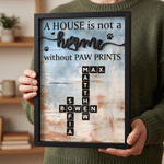 Personalized Cute Paw Print Crossword Puzzle Art Wooden Plaque with Name Home Decor Birthday Gift for Pet Owners Lovers