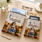 Personalized 3D-Effect Artwork Cartoon Reading Character Photo Book Sleeve Cover with Name Text and Front Pocket Birthday Gift for Women Book Lovers
