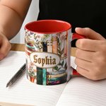 Personalized 3D-Effect Artwork Stained Glass Floral Bookshelf Coffee Mug with Name Birthday Reading Gift for Book Lover Bookworm