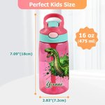 Personalised Watercolour Ink-Splash Dinosaur 16 oz Water Bottle with Name Daily Use Back to School Birthday Gift for Kids Dinosaur Lovers