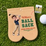 Personalised Photo Cartoon Golf Player Name Golf Ball Bag Sack with 2 Golf Balls and 4 Tees Golf Accessories Birthday Gift for Golfer Golf Enthusiasts