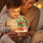 Personlig 2D-nattlampa i akryl med LED-belysning, med namn och födelsedagsblomma samt träfot – inredningsdetalj till barnrummet och present till barn