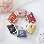 Personalised Pearl Effect Initial Birth Flower Portable PU Leather Mini Jewellery Case with Kiss Lock and Name Daily Use Birthday Gift for Women
