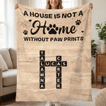 Personalised Home Paw Print Crossword Puzzle Art Soft Throw Blanket with Name Home Decor Birthday Gift for Pet Owners Lovers