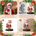 Personalized 3D Photo Christmas Santa Figurine with Text and Wooden Base Festive Decor Christmas Gift for Family Friends