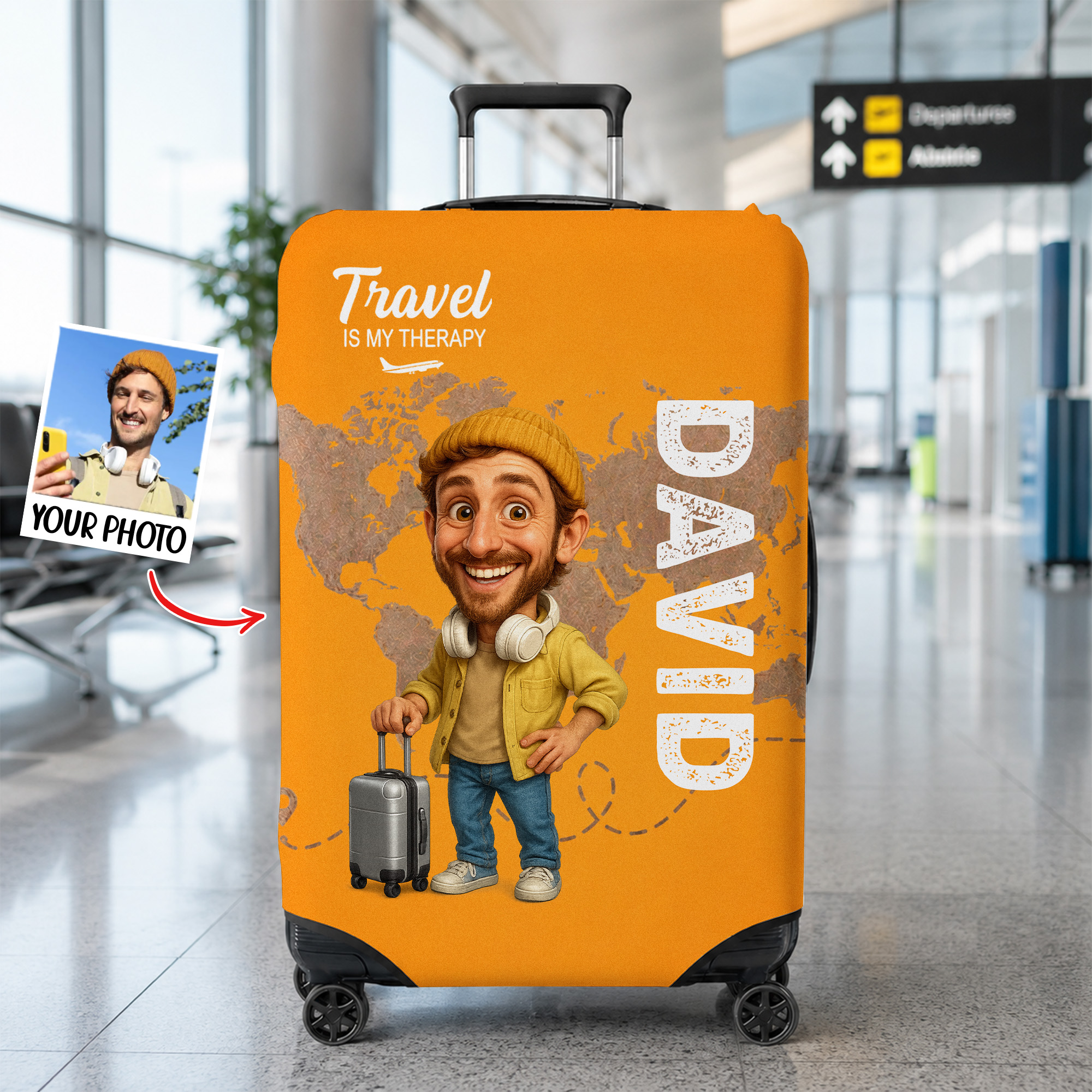 Individuell gestaltete Kofferhülle im 3D-Stil, passend für Koffer von 18 bis 32 Zoll, mit Namen – als Geschenk für Reisen, Geschäftsreisen oder zum Geburtstag für Reisende, Familie und Freunde