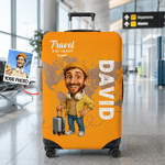 Personalized 3D-Style Artwork Luggage Cover Fits 18-32 Inches Suitcase with Name Travel Business Trip Birthday Gift for Traveller Family Friends