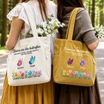 Personalized 2-6 Crystal Butterflies Floral Large Corduroy Tote Bag with Name Birthday Friendship Anniversary Gift for Besties Friends Sisters