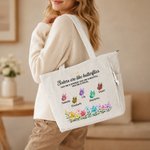 Personalized 2-6 Crystal Butterflies Floral Large Corduroy Tote Bag with Name Birthday Friendship Anniversary Gift for Besties Friends Sisters