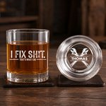 Personlig «I Fix Shit»-design: Gammeldags 10 oz whiskyglass med navn – bursdags- og jubileumsgave til far, ektemann eller mann