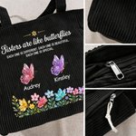 Personalized 2-6 Crystal Butterflies Floral Large Corduroy Tote Bag with Name Birthday Friendship Anniversary Gift for Besties Friends Sisters