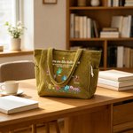 Personalized 2-6 Crystal Butterflies Floral Large Corduroy Tote Bag with Name Birthday Friendship Anniversary Gift for Besties Friends Sisters