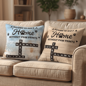 Personalised Home Paw Print Crossword Puzzle Art Cushion Cover with Name Home Decor Birthday Gift for Pet Owners Lovers