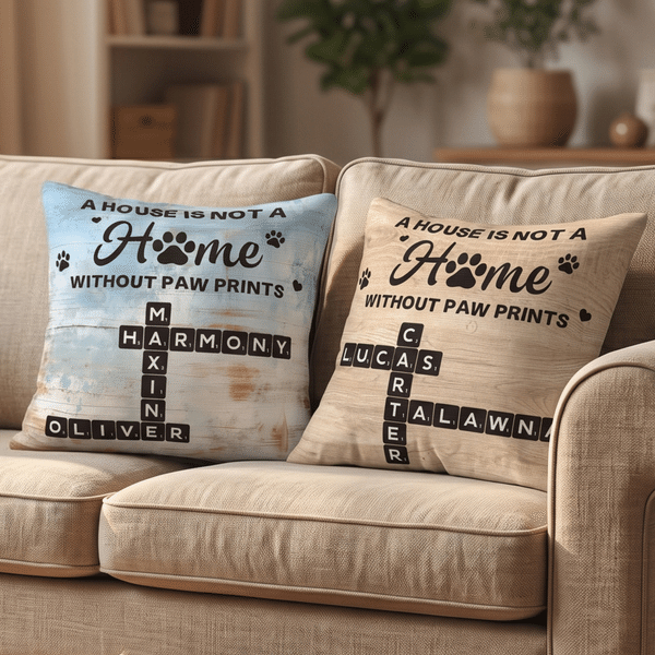 Personalized Home Paw Print Crossword Puzzle Art Throw Pillow Cover with Name Home Decor Birthday Gift for Pet Owners Lovers