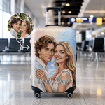 Personalized Oil Painting Style Photo Suitcase Cover with Name Fits 18-32 Inches Suitcase Travel Birthday Gift for Girlfriend Boyfriend Couple