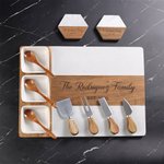 Personalized Engraved Name Date Acacia Marble Cutting Board Coaster Set with Ceramic Bowl Wooden Spoon Ship from USA Housewarming Gift for Family