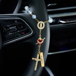 Personalised Virgin Mary Steering Wheel Rosary Charm with Cross and Name Car Decor Baptism Christmas Religious Gift for Christians Women Drivers