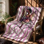 Personalised Birth Flower Fairy Soft Throw Blanket with Name and Tassel Home Decor Daily Use Birthday Gift for Black Girl