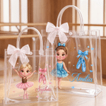 Personalised Cartoon Ballet Girl Photo Design Transparent Bag with Name and Ribbon Daily Use Dance Class Birthday Gift for Ballet Lovers Girls