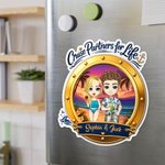 Personalised Cartoon Couple Character Cruise Fridge Magnet with Name Home Decor Birthday Summer Travel Gift for Couple Newlyweds