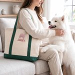 Personalized Multicolour Embroidery Cute Dog Portrait Silhouette Canvas Tote Bag with Name Birthday Gift for Pet Lovers Dog Walker