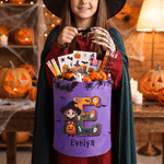 Spersonalizowana torba z motywem halloweenowym, z postaciami z kreskówek i lampką LED – prezent dla dzieci na Halloween z okazji zabawy „Cukierek albo psikus”