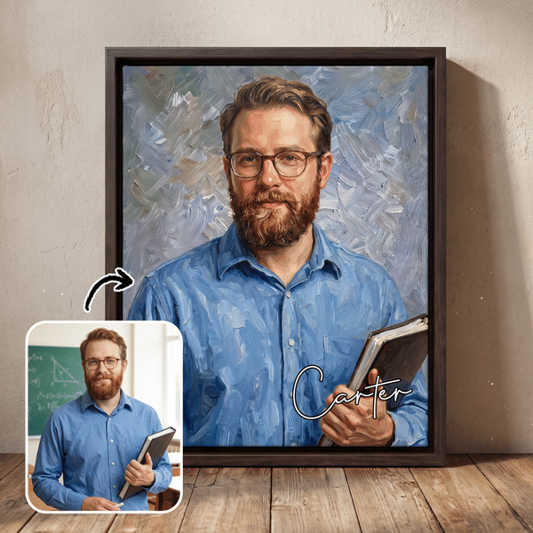 Personalised Oil Painting Style Teacher Portrait Canvas Prints with Name Wall Decor Ship from USA Teacher's Day Appreciation Gift for Teachers