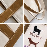 Personalized Multicolour Embroidery Cute Dog Portrait Silhouette Canvas Tote Bag with Name Birthday Gift for Pet Lovers Dog Walker