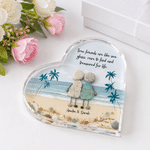 Personalized Sea Glass Inspired Beach Friendship Heart-Shaped Acrylic Plaque with Text Birthday Gift for Sisters Friends Bestie