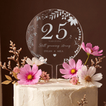 Personalized Glitter Leaf Border Year of Love Acrylic Cake Topper with Names Anniversary Birthday Gift for Couple
